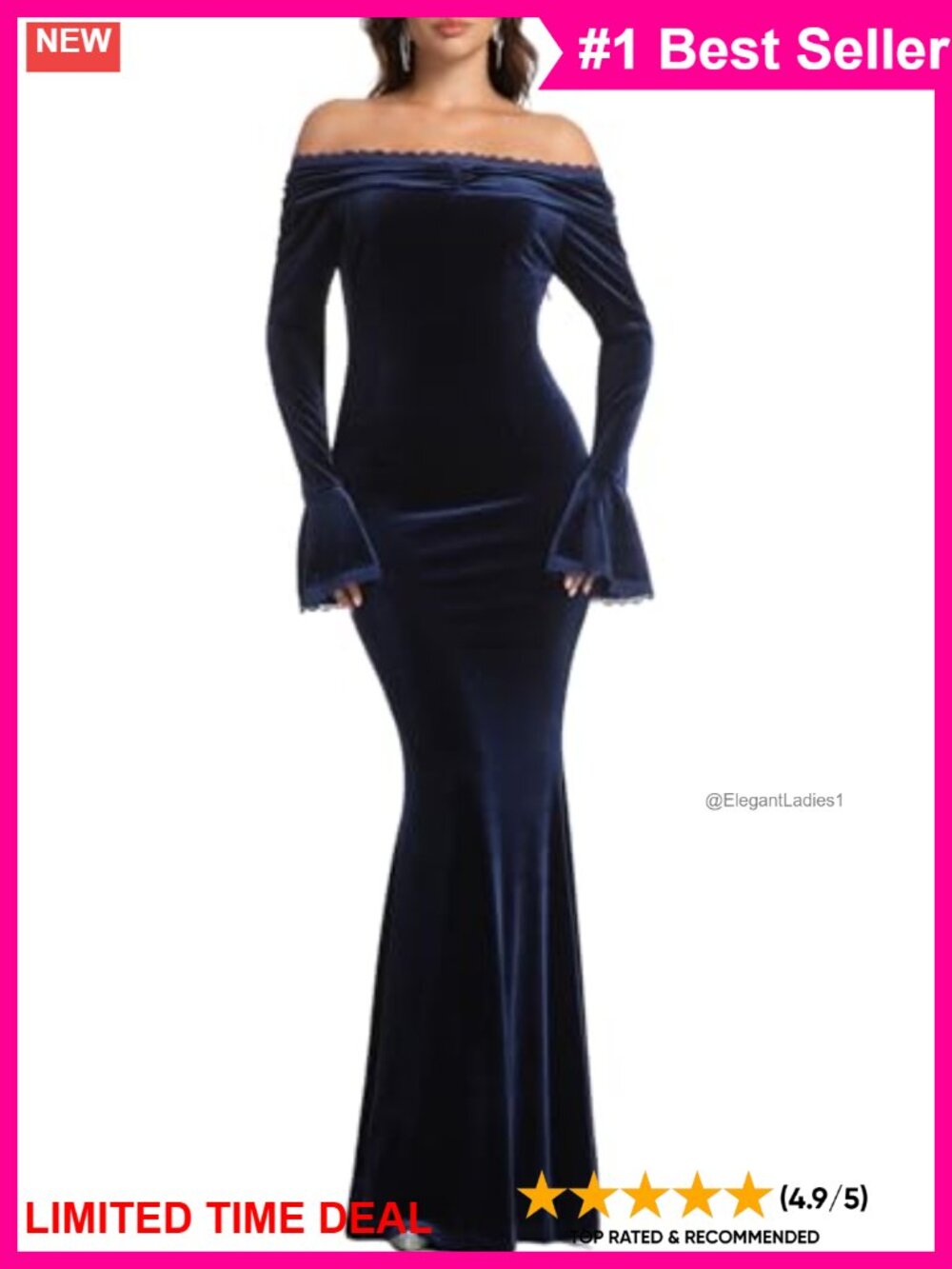 Womens Velvet Maxi Formal Wedding Dress Bell Sleeve Mermaid